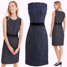 Brand New! Beautiful Classy Tweed J.Crew Dress (To Impress) Knee-length Tweed Party Dress, Tweed Midi Dress For Party, Fitted Blue Tweed Knee-length Dress, Chic Blue Tweed Dress, Blue Tweed Dress For Fall, Elegant Blue Tweed Dress, Elegant Blue Tweed Dress For Formal Occasions, Blue Tweed Dress For Spring Formal, J Crew Dress