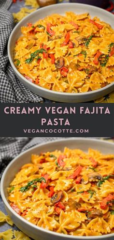 creamy vegan fajita pasta in a pan