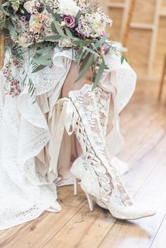 Boho Bridal Boots by House of Elliot - Boho Wedding Inspiration - Boho Bride - Lace Bridal Shoes - Bridal Cowboy Boots Elegant Fitted Wedding Boots, Elegant Spring Wedding Boots, Elegant High Heel Wedding Boots, Elegant High Heel Boots For Wedding, Elegant Lace-up Wedding Boots, Elegant Lace-up Boots For Spring, Fitted Cream Boots For Wedding, Elegant White Wedding Boots, Elegant Almond Toe Wedding Boots