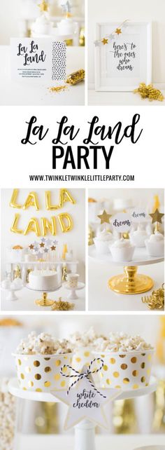 a party with gold and white decorations