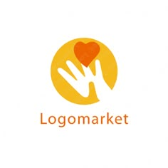 a hand holding a heart with the word logo market