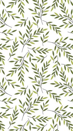 a pattern with green leaves on a white background