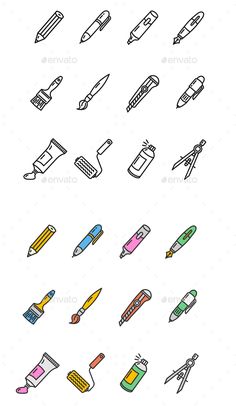 the different types of toothbrushes are shown in this drawing style - miscellaneous objects