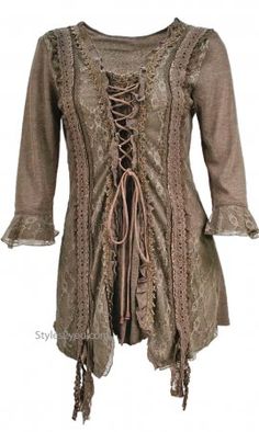 Renaissances Ladies Lace Up Top PLUS SIZE In Brown Plus Size Farycore Shirt, Gothic Cotton Tops For Spring, Long Sleeve Top With Lace Trim For Festivals, Long Sleeve Tops With Lace Trim For Festival, Bohemian Lace Trim Top For Fall, Bohemian Tops With Lace Trim For Fall, Gothic Tops With Lace Trim For Fall, Fitted Long Sleeve Lagenlook Blouse, Fitted Lagenlook Long Sleeve Blouse