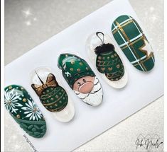 Nail Nail Designs, Acrylic Nails Ideas, Kutek Disney, Inspiration Nails, Art Designs Ideas, Festive Nail Art, Nail Drawing