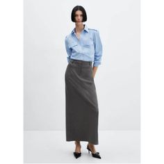 Long design, Straight design, Medium waist, Loops, Two side pockets, Concealed button, hook and zip fastening, Back-slit hem, Inner lining, Office looks Straight Maxi Skirt, Long Midi Skirt, Grey Maxi Skirts, Going Out Trousers, Linen Loungewear, Long Skirts For Women, How To Iron Clothes, Jeans Rock, Straight Skirt