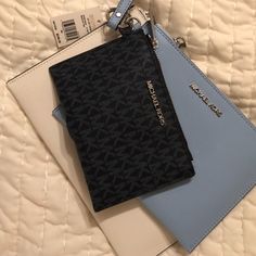 Nwt Navy, White, Dark Gray 3-Piece Wristlet Silver Hardware Mk Wallet, Michael Kors Clutch, Michael Kors Bedford, Black Leather Clutch, Michael Kors Wristlet, Pink Patent Leather, Bags Michael Kors, Canvas Crossbody Bag, Michael Kors Wallet