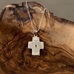 Cross necklace with Hail Mary pray in Spanish Pray pendant necklace for Baptism pendant gift for baptism jewelry for first communion gifts Beautiful .925 silver cross pendant with the Ave Maria prayer engraved. This necklace could make a great baptism gift for a baby, or a toddler. The cross pendant comes with a delicate 15in (40cm) figaro chain 0 by 1 caliber 35mm of 0.925 silver with lobster clasp. Item Overview *Handmade *Made in Mexico *Ships from CA, USA Item Details *Cross Height: 0.86in ( Silver Cross Necklace For Father's Day Gift, Silver Cross Pendant Necklace For Personalized Gift, Mother's Day Sterling Silver Cross Necklace, Personalized White Cross Necklace, Personalized Silver Cross Pendant Necklace, Sterling Silver Cross Necklaces For Mother's Day, Engraved Cross Necklace For Gifts, Silver Cross Pendant Necklace For Mother's Day, Spiritual Cross Pendant For First Communion