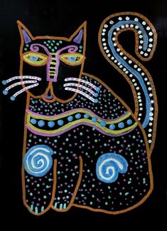 a painting of a cat on a black background