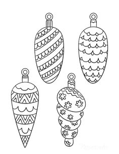 three christmas ornaments with different designs on them