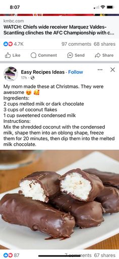 chocolate covered marshmallows on a plate with the caption easy recipe for christmas