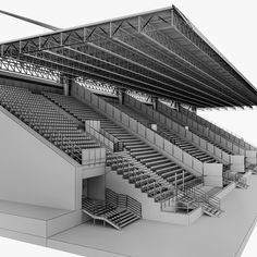 an architectural rendering of a stadium with seating and railings on the sides, as well as steps leading up to the upper level