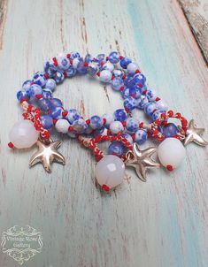 Red Blue White Boho Bracelet Navy Bracelet  Blue  White Bohemian Style Bracelet With Starfish Charm, Bohemian Starfish Bracelet For Gift, Bohemian Starfish Bracelet As Gift, Bohemian Starfish Bracelet As A Gift, Handmade Star Bracelets For Beach, Handmade Blue Star Bracelet, Handmade Blue Star-shaped Bracelet, Handmade Blue Bohemian Charm Bracelet, Bohemian Star-shaped Beaded Bracelet