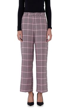 A cheery shade of pink updates the houndstooth check of high-waist pants that exemplify a softer approach to corner-office attire. 60% polyester, 40% rayon Hand wash, dry flat Imported Houndstooth Trousers For Workwear, Houndstooth Pattern Pants For Workwear, Houndstooth Pattern Trousers For Work, Houndstooth Work Trousers, Straight Pants With Houndstooth Pattern For Workwear, Straight Houndstooth Pants For Workwear, Wide Leg Houndstooth Pants For Work, Chic Plaid Houndstooth Pants, Pink Pants For Office In Fall