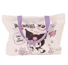 JAPAN SANRIO Kuromi Chromi Canvas LARGE Shopping Shoulder Handbag Tote Bag Beige Help you make your daily life more comfortable. The B4 size and large gusset make it safe to hold a lot of textbooks and educational materials. Comes with a shoulder strap for easy carrying. Product Details: Product Size: Approx. 12 x 14 x 1/2 inches; Handle Length: App 16 inches. Main Materials/Materials: Polyester Zip Top Closure 1 inside pocket We are based in the USA with our own temperature-controlled industria Cheap Black Hello Kitty Print Bags, Cheap Black Hello Kitty Bags, Cheap Black Hello Kitty Bag, Cute Cotton Bags With Adjustable Strap, Sanrio Fashion, Purple Canvas, Sanrio Kuromi, Sanrio Characters, Shoulder Handbag