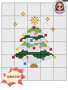 a cross stitch christmas tree on a white background with the words gratis written below it