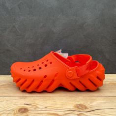 Brand New Crocs Echo Clog Color: Lava Orange Kids Size J5 / Women’s Size 7 Hh Casual Orange Clogs With Rubber Sole, Orange Casual Synthetic Clogs, Orange Synthetic Casual Clogs, Casual Orange Synthetic Clogs, Orange Synthetic Clogs With Round Toe, Casual Orange Clogs With Round Toe, Casual Orange Round Toe Clogs, Crocs Echo Clog, Echo Clog