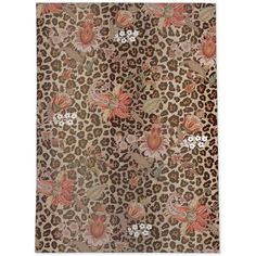 an animal print rug with flowers and leaves on the bottom, along with a brown background