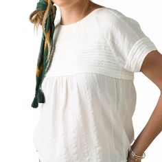 Featured: Organic Cotton Fabric Is Wrinkle Resistant - Soft And Breathable Woven Stripe Gauze Pintuck Panel Front And Back Yoke And On Sleeves Relaxed Fit Center Back Keyhole Button Closure Wash Cold Nwt Casual Cotton Top, Pattern Inspiration, Striped Long Sleeve Tee, Knitted Hood, Top Shirt Women, Diy Keychain, Organic Cotton Fabric, Plaid Tops, Soft White