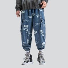 Bringing you the perfect blend of fashion and function. our 2023 Spring-Summer Collection introduces these mid-waist. fashion-flair cargo joggers! Crafted with premium denim. these joggers feature a unique distressed pattern. drawstrings closure. and a sleek. slim fit - sure to be your next summer staple.Distinctive Features: Fashion-Style Cargo Joggers: Timelessly fashionable. these cargo joggers feature a mid-waist fit. drawstrings closure. and a unique distressed pattern. Unique Distressed Pa Spring Cargo Jeans With Pockets For Streetwear, Baggy Cargo Jeans For Outdoor Casual Wear, Trendy Streetwear Joggers With Cargo Pockets, Trendy Joggers With Pockets, Sporty Streetwear Cargo Jeans With Pockets, Casual Streetwear Cargo Jeans With Patch Pockets, Casual Cargo Jeans With Patch Pockets For Streetwear, Casual Cargo Jeans With Multiple Pockets For Streetwear, Casual Streetwear Cargo Jeans