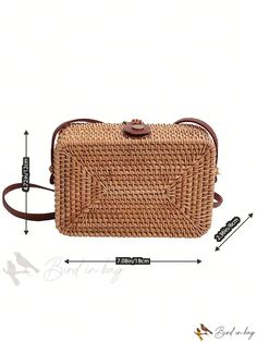 Bird in Bag - Retro-Style Woven Rattan Square Shoulder Bag for Women - Perfect for Summer Beach Travel and Mothers Day Gift Trendy Beige Box Bag For Beach, Beige Rectangular Box Bag For Vacation, Rectangular Light Brown Beach Bag For Travel, Large Capacity Rectangular Light Brown Beach Bag, Large Capacity Light Brown Rectangular Beach Bag, Summer Beach Box Bag With Adjustable Strap, Rectangular Brown Beach Bag For Beach Season, Summer Rectangular Box Bag With Adjustable Strap, Square Box Bag For Summer Beach