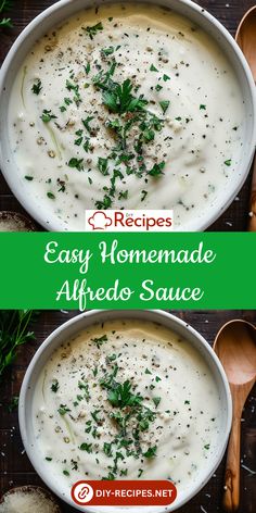 two bowls filled with homemade alfredo sauce