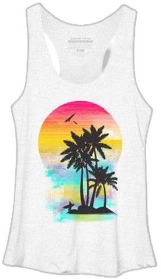 Summer Graphic Print Racerback T-shirt, White Graphic Print Racerback Tank Top, White Racerback Tank Top With Graphic Print, White Racerback T-shirt For Summer, White Heather, White Tank Top, Racerback Tank Top, Racerback Tank, Same Day Delivery