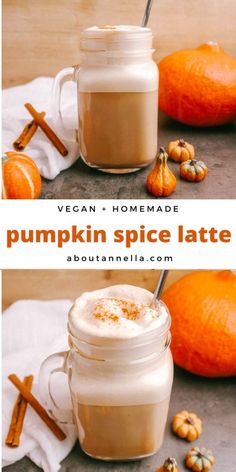 pumpkin spice latte with whipped cream in a mason jar and an orange on the side