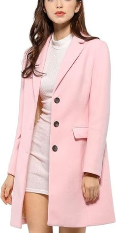 Allegra K Women's Notched Lapel Single Breasted Outwear Winter Coat #leatherjacket #winteroutfit #womenjacket #bikerjacket #wintercoat #womencoat Winter Long Coat, Winter Overcoat, Lapel Coat, Winter Outwear, Winter Trench Coat, Pants Skirts, Long Winter Coats, Fashion Cover, Feminine Chic