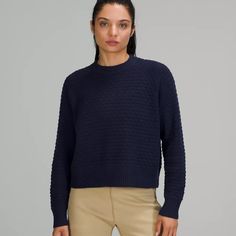 Lululemon Texture Play Crew Sweater Color: Night Sea Sea Texture, Cashmere Color, Black Knit Sweater, Warm Sweater, Open Knit Sweater, Warm Sweaters, Wrap Sweater, Women Hoodies Sweatshirts, Lululemon Women