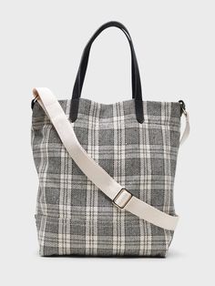 Plaid Small Canvas Tote | Banana Republic Wool Tote, Large Leather Tote Bag, Italian Leather Bags, Pink Tote Bags, Brown Leather Totes, Large Leather Tote, Brown Tote, Genuine Leather Purse, Grey Plaid