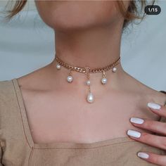 Choker Pearl Necklace, Pearl Beads Necklace, Choker Pearl, Pearl Necklace Choker, Pearl Choker Necklace, Gold Choker Necklace, Funky Jewelry, Jewelry Lookbook, Gold Choker