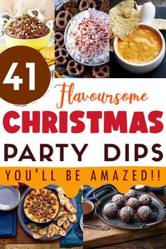 four different christmas party dips with text overlay