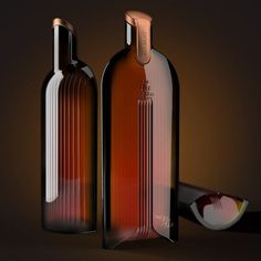 two brown glass bottles sitting next to each other