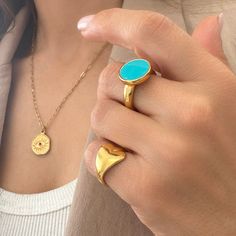 Set of 2 stacking rings ✔️Blue enamel ring- Turquoise Ring ✔️Heart chevalier ring, heart pinky ring  2 chunky gold rings you will love. The blue enamel ring is a Simple and colourful ring that adds a sparkling shine to your everyday style. The Heart chevalier ring is so cute and dainty.  2Statement rings, handmade with love and care in the beautiful island of Milos in Greece!  Material  24K gold plated pewter The material is Nickel free- No worries about any allergies Size  Adjustable rings than Gold Turquoise Ring Gift, Gold Turquoise Ring For Gift, Gold Turquoise Open Ring As A Gift, Turquoise Open Ring Midi Rings As Gift, Turquoise Open Midi Rings As Gift, Minimalist Gold Turquoise Ring As Gift, Minimalist Gold Turquoise Ring For Gift, Minimalist Gold Turquoise Ring Gift, Gold Minimalist Turquoise Promise Ring