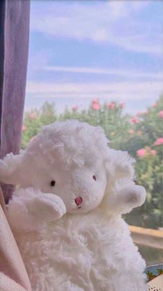 🐑💗Cute fluffy white sheep💗🐑 Stuffed Animal, Pink, White