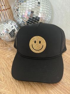 Smiley Face Trucker Hat for Women Embroidered Letters, Happy Face, City Style, Headband Hairstyles, The Door, Sales Gifts, Air Dry, Trucker Hat, Jumpsuit Romper