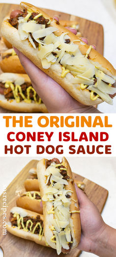 the original coney island hot dog sauce is made with cheese and other toppings