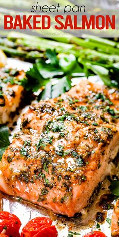 sheet pan baked salmon with tomatoes and herbs