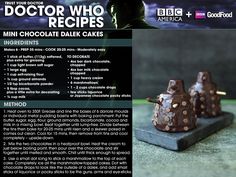 Doctor Who recipe for Dalek cakes. 8 D Dalek Cake, Doctor Who Birthday, Chocolate Decadence, Doctor Who Party, Geek Food, Geek Girl, Soft Sugar, Nerdy Things