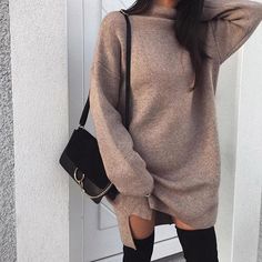 Trendy Pregnancy Outfits, Fall Turtleneck, Fall Knit Sweater, Batwing Sleeve Sweater, Split Hem Dress, Oversized Sweater Women, Elegant Sweater, Ribbed Dress, Turtleneck Sweater Dress