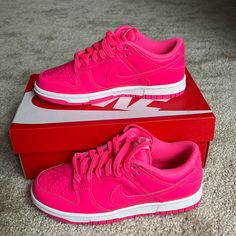 Sold Out Nike Low Dunks. Hyper Pink/White. Brand New, Never Worn Nike Shoes Pink, Low Dunks, Pink Nike Shoes, Cute Nike Shoes, Pink Nike, Cute Nikes, Shoes Pink, Pink Nikes, White Brand