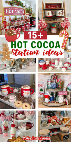 the collage shows different types of hot cocoa station