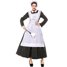 1960 french maid - Google Search French Manor, White Long Gown, Black Halloween Costumes, Witch Dress, French Maid, Plus Size Halloween