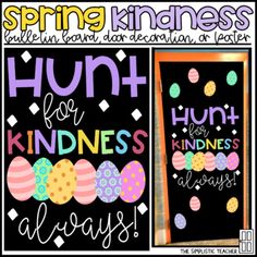 If you're looking for a way to stick with the kindness theme for spring, then look no further! This sweet decor makes a great bulletin board, door decoration, or poster.  You can simply print, cut, and hang...OR use a professional print shop and have this enlarged to SAVE YOU TIME! You'll receive everything you need to complete this board for your classroom! This works with a poster maker machine too!**use for an online learning backdrop or homeschool****can be displayed in any nook in your clas April Themes, Easter Bulletin Boards, Kindness Bulletin Board, Easter Classroom, Spring Bulletin, Birthday Bulletin Boards, Birthday Bulletin, Spring Bulletin Boards, Classroom Doors