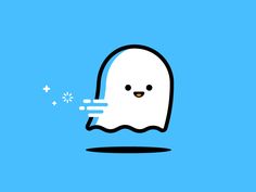 a cartoon ghost with its eyes closed and hands out in front of it, on a blue background