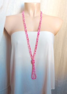 "Pink long boho beaded necklace, ombre pink multi strand necklace, beaded bohemian style necklace, women necklace. The knot is adjustable, simple to undo and redo at the height you would like! Or you can wear the necklace double up without any knot! It is a very versatile necklace that can be adapted to your taste.   ❤ PROCESSING AND SHIPPING Most orders are made and shipped out in one business day. Please check delivery timeframes for your location on the description below.  ❤ CUSTOM ORDERS If Pink Bohemian Lariat Jewelry, Bohemian Pink Lariat Jewelry, Pink Bohemian Adjustable Lariat Necklace, Bohemian Pink Lariat Necklace For Gifts, Adjustable Long Pink Necklace, Adjustable Pink Beaded Necklace With 108 Beads, Pink Adjustable Multi-strand Necklace, Adjustable Pink Bohemian Lariat Necklace, Adjustable Bohemian Pink Lariat Necklace