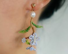 Bouquet Earrings With Japanese Glass Beads - Etsy Elegant Flower Shaped Beaded Earrings, Elegant Flower Shaped Beaded Earrings For Gift, Flower-shaped Earrings With Tiny Beads As Gift, Flower-shaped Earrings With Tiny Beads For Gift, Flower Shaped Earrings With Tiny Beads As Gift, Oct 1, Singapore, Glass Beads, Dangle Drop Earrings