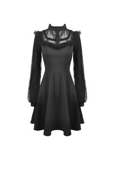 Feel like the gothic baddie you are dressed in this black frilly lace lantern sleeves snap buttons skater dress. available to shop now at rebels market! High Neck Dresses With Lace Sleeves, Party Dress With High Neck And Lace Sleeves, High Neck Party Dress With Lace Sleeves, High Neck Lace Sleeves Party Dress, High Neck Dress With Lace Sleeves, High Neck Dress With Lace Sleeves For Party, Gothic Style Dress With Lace Patchwork, Gothic Dresses With Lace Patchwork, Gothic Long Sleeve Mini Dress For Fall