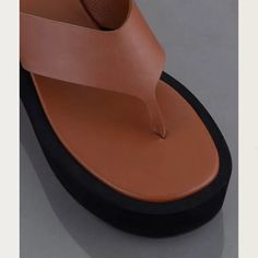 3" Heel (Size 38.5) 2" Platform Leather Upper And Lining/Synthetic Sole Made In Spain Women's Shoes Trendy Leather Toe Post Wedge Sandals, Chic Toe Post Platform Wedge Sandals, Leather Wedge Heel Platform Slippers For Beach, Leather Wedge Platform Slippers For Beach, Leather Toe Post Heels With Platform, Leather Platform Heels With Toe Post, Summer Leather Platform Slippers With Padded Heel, Leather Toe Post Platform Heels, Leather Platform Slippers With Padded Heel For Summer